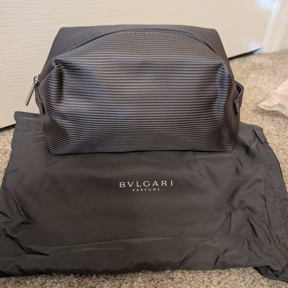 Bulgari Gray Toiletry Bag with Ribbed Design